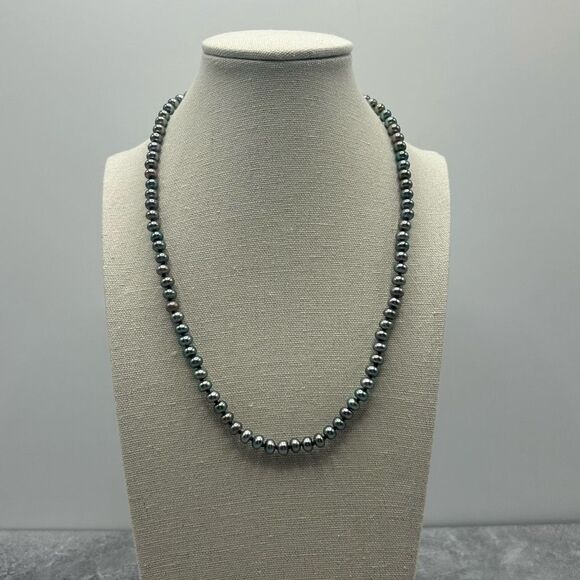 NWOT Vintage Womens Blue Green Natural Pearl Bead Necklace l Jewelry Gift Cockta - Picture 1 of 9